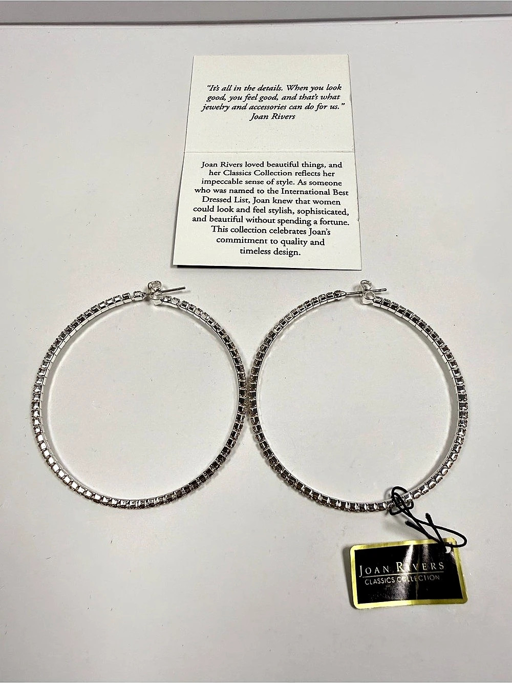 Joan Rivers Classics Collection Crystal Pavé Hoop Earrings Silver NWT
